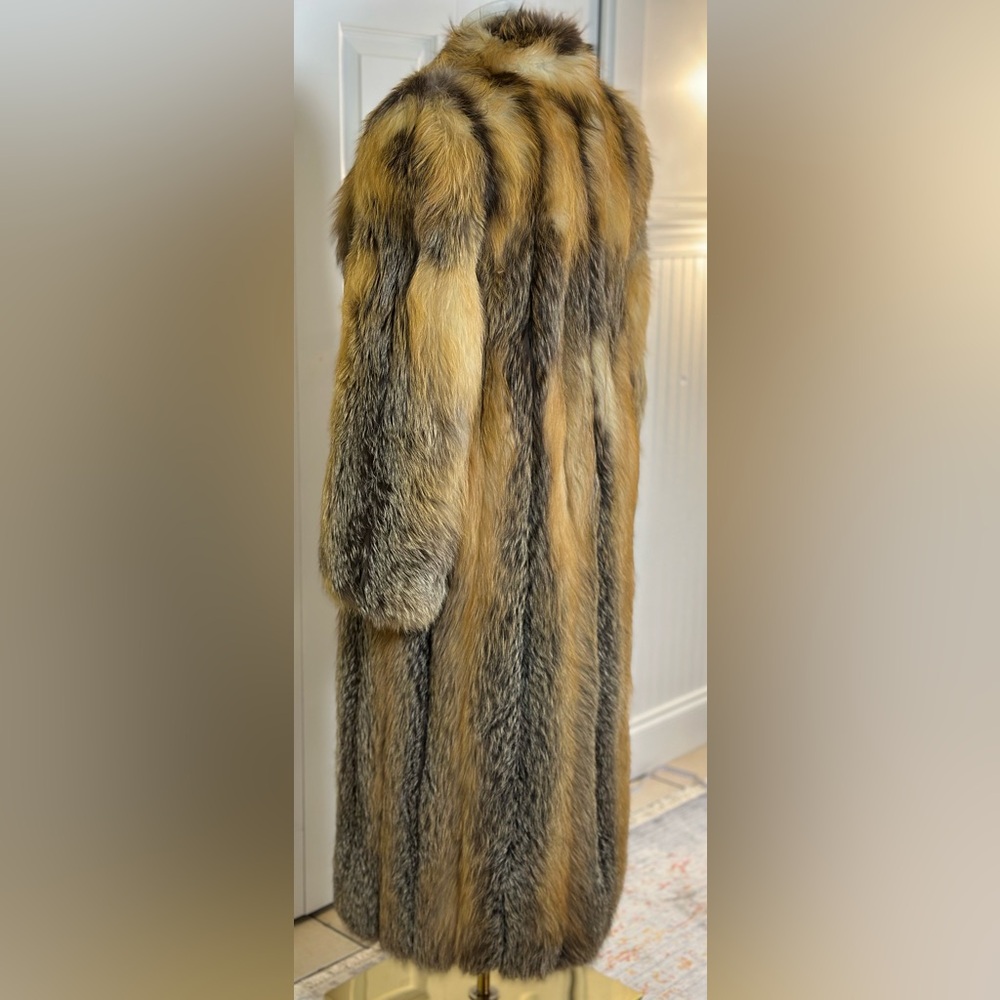 Long Golden Brown Fox Fur Trench Coat - Picture 4 of 14